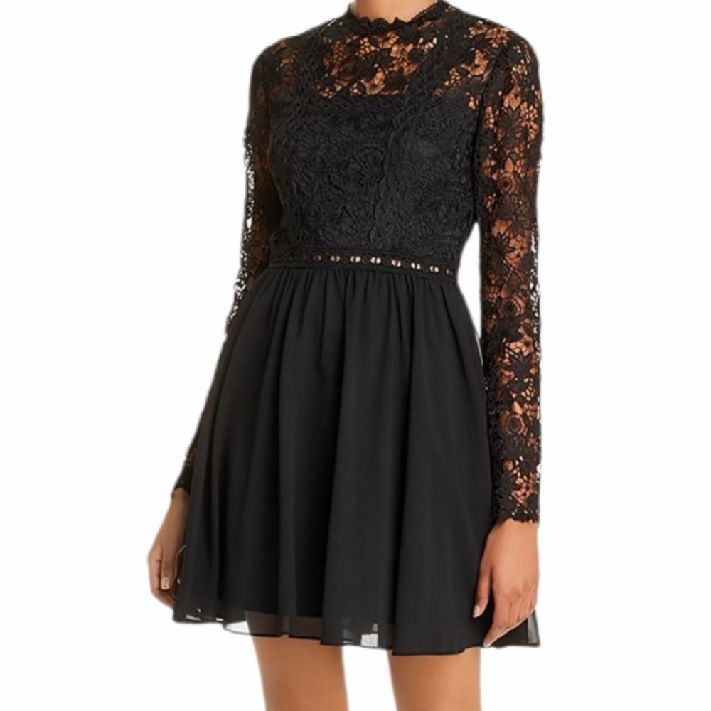 Aqua Lace-Bodice Fit and Flare Dress